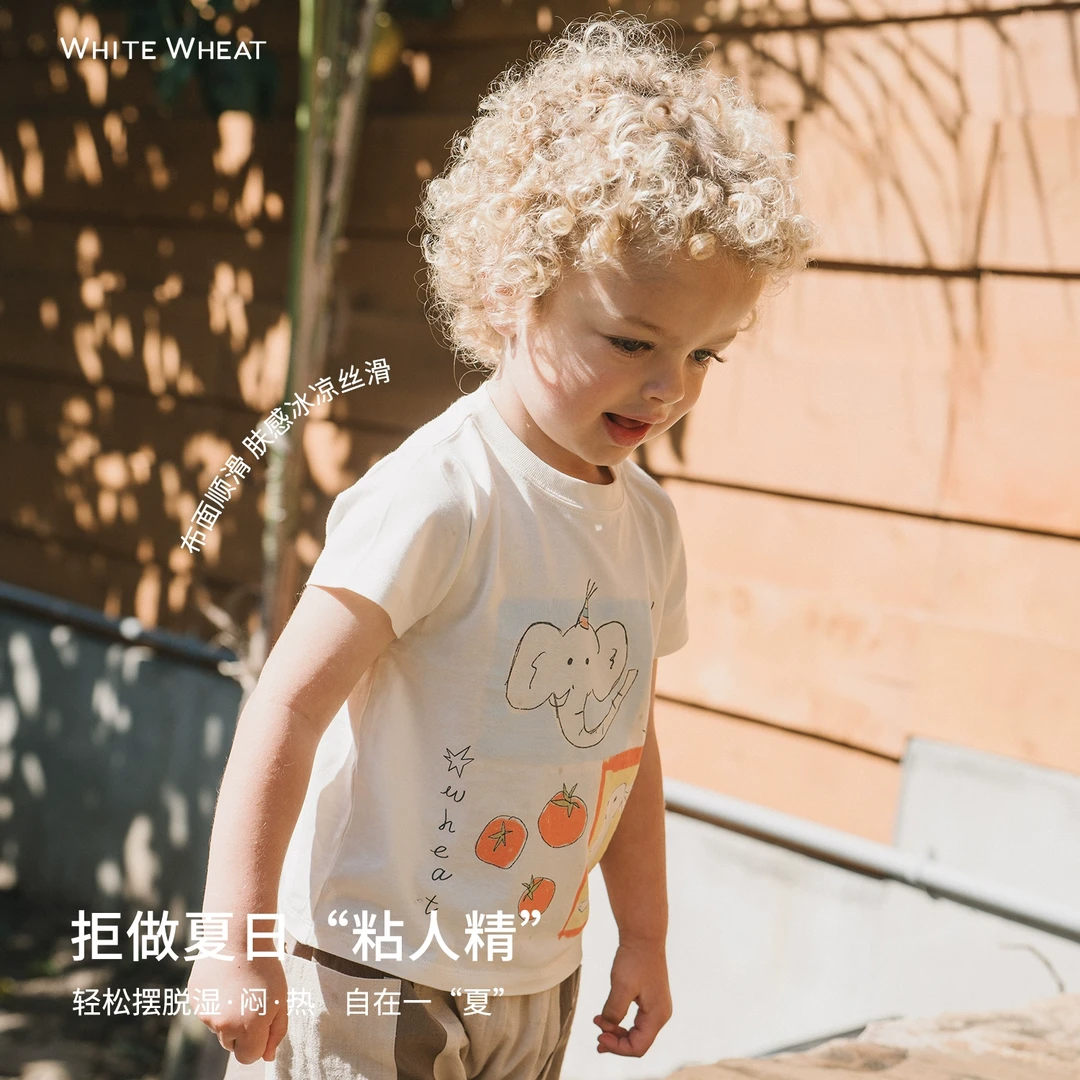 whitewheat2025夏季新款T恤圆领印花纯棉短袖WWBXT068