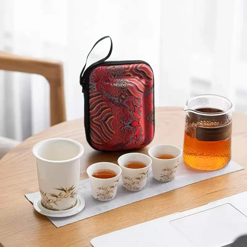 宇舟茶器/节节高升快客杯户外旅行茶具一壶三杯H114