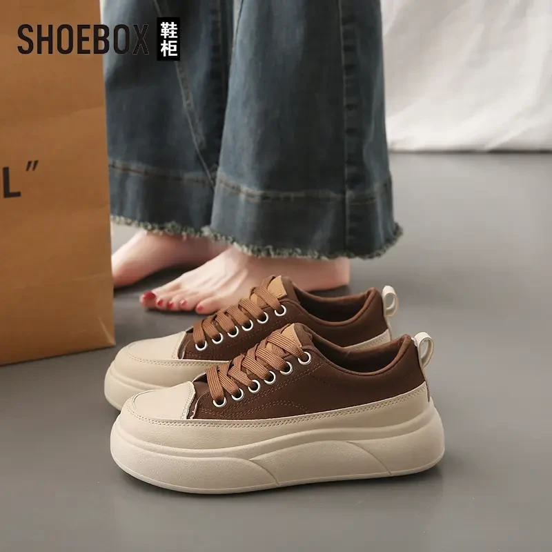 SHOEBOX鞋柜踩屎感运动鞋女厚底2025年春季平底休闲鞋轻便板鞋