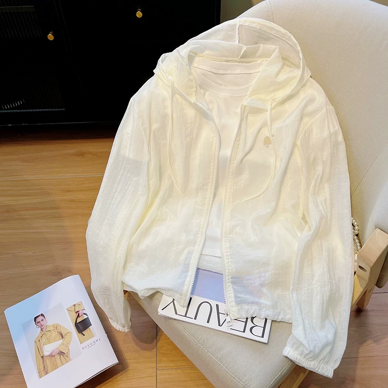 夏季户外连帽刺绣小众防晒长袖衬衫2025爆款甜美百搭减龄衬衣女装