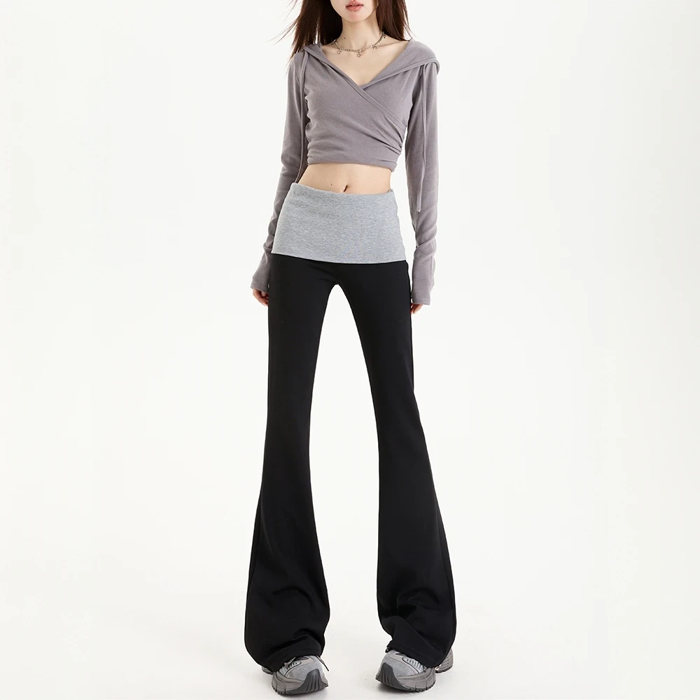 新款美式辣妹时尚低腰微喇叭休闲阔腿裤修身显瘦腿长瑜伽运动长裤