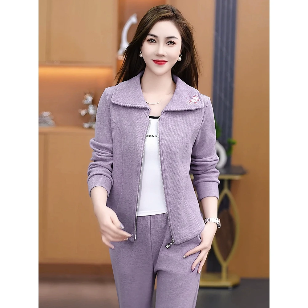 休闲运动套装女春秋2025新款时尚洋气旅游卫衣外套翻领上衣两件套