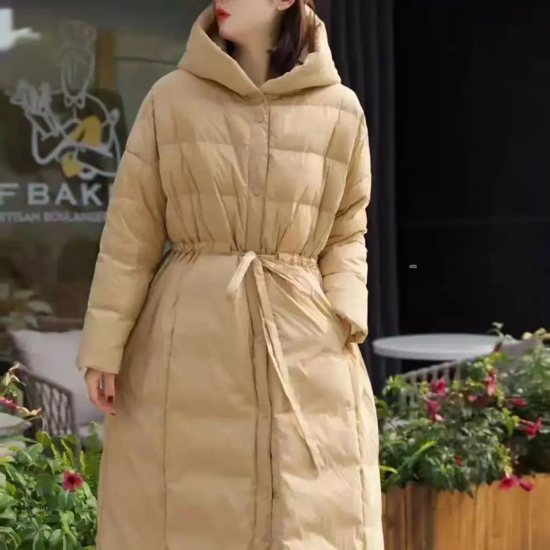 m054冬季新款高级感中长款连帽羽绒服收腰显瘦加厚