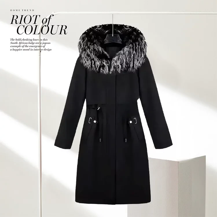 【若竹】皮草女新款貉子毛领兔毛内胆秋冬中长款派克服2321.ZG