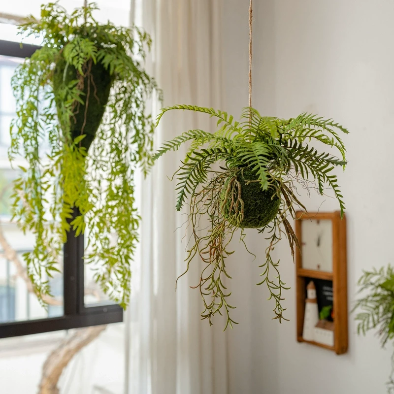 【推荐】仿真蕨类垂吊悬挂植物垂吊球吊饰绿植花艺壁挂橱窗装饰森系