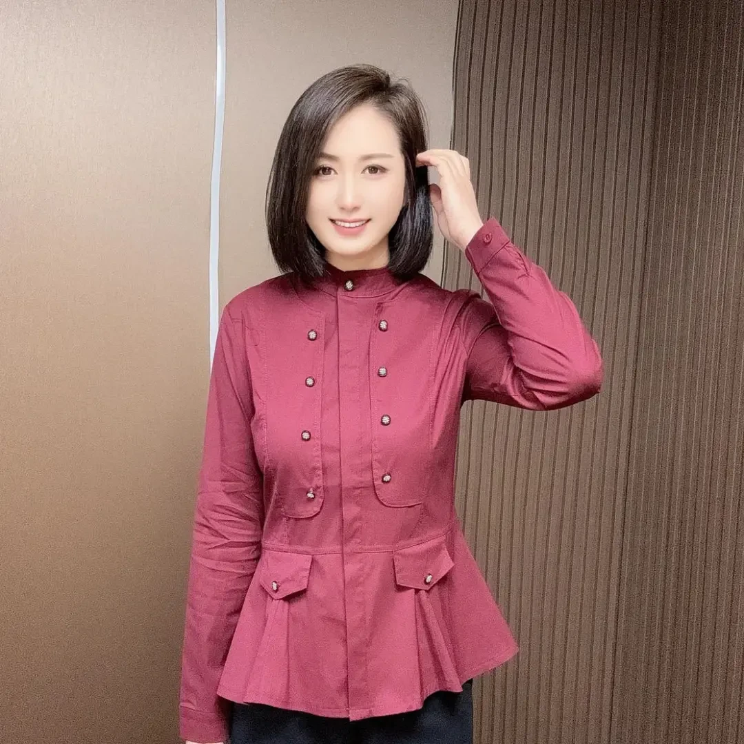魅力时尚立领长袖洋气修身衬衫气质新款显瘦设计百搭衬衣荷叶边