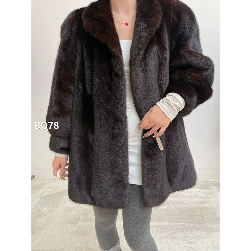 XXXX【BQ78】XL码 深棕色中长款全抽貂皮大衣（肩40胸114衣78袖53）