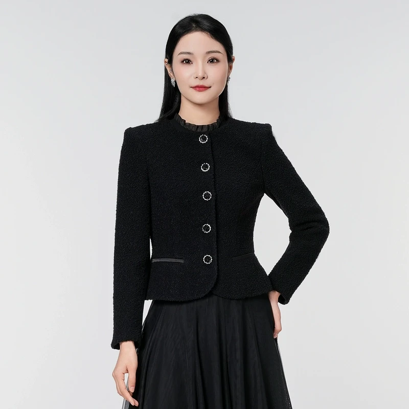 【岁岁平安】SUSSI/古色25春季圆领单排扣短款外套设计感长袖外套