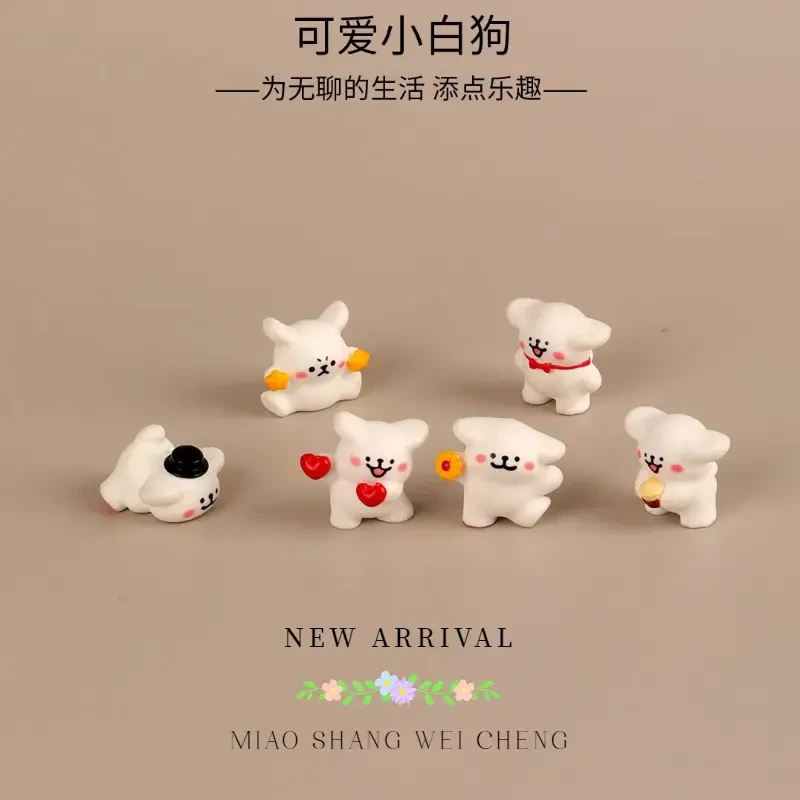 可爱线条小狗微景观桌面摆件创意迷你车载小摆件小白狗立体装饰品