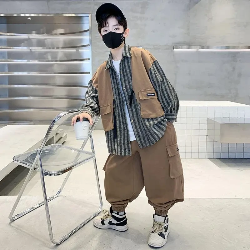 儿童装男童春装工装套装2025新款中大童春秋款帅气运动秋季男孩潮