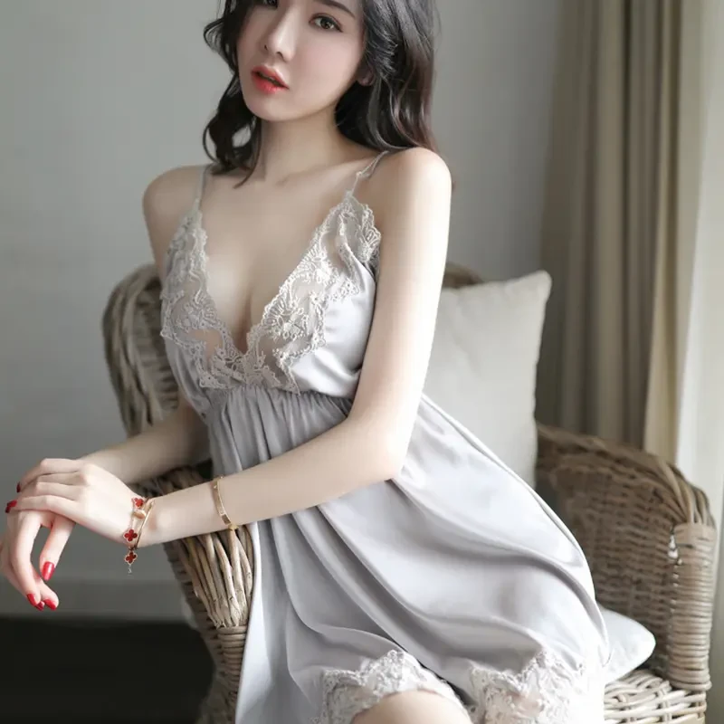 （高贵气质）2025新款纯欲风纯色吊带性感睡裙睡衣蕾丝