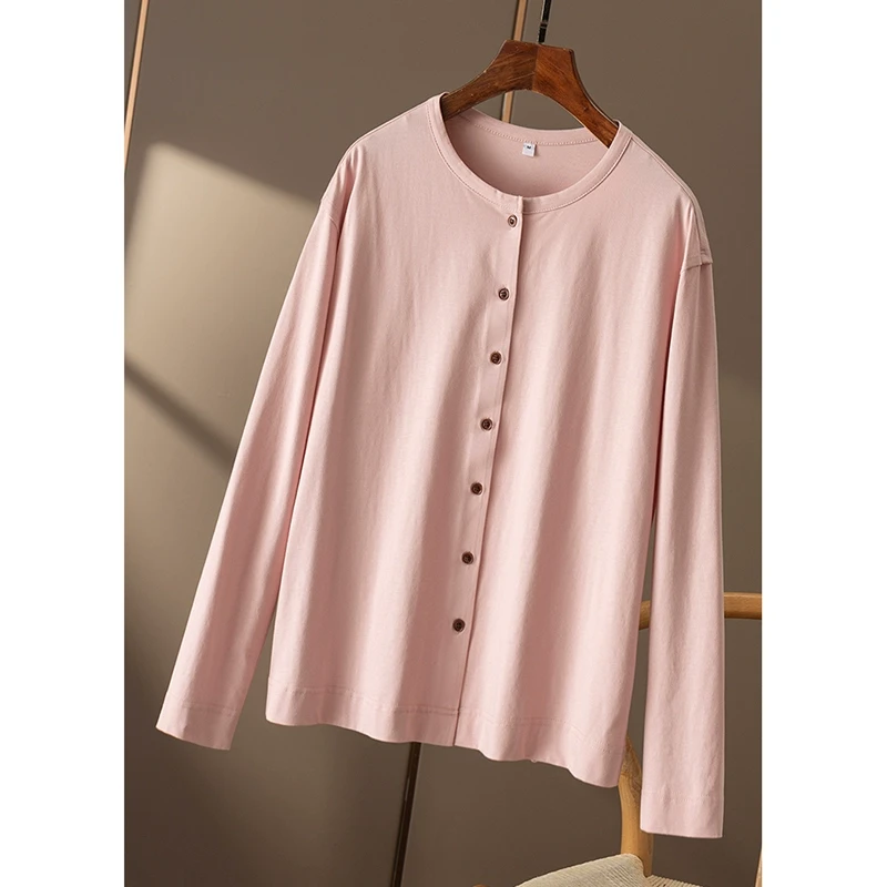 春天家 外贸高品 巨实穿简约万搭棉T恤开衫衬衫女0Z84 特