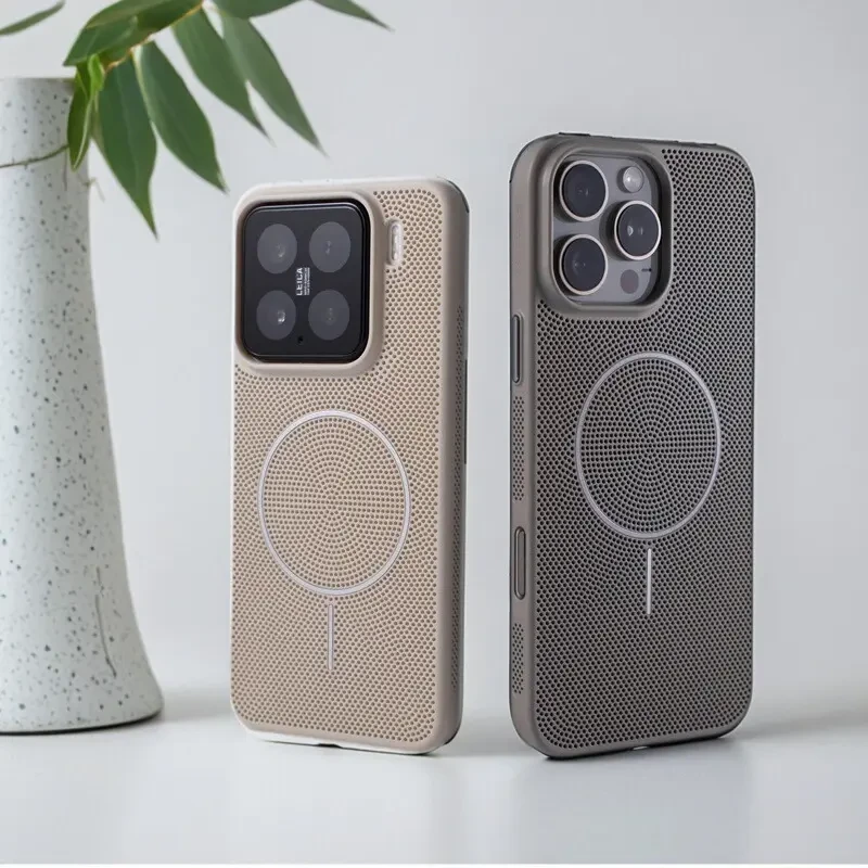 超薄散热适用小米15手机壳新款15pro细圈磁吸14pro透气华为Mate70