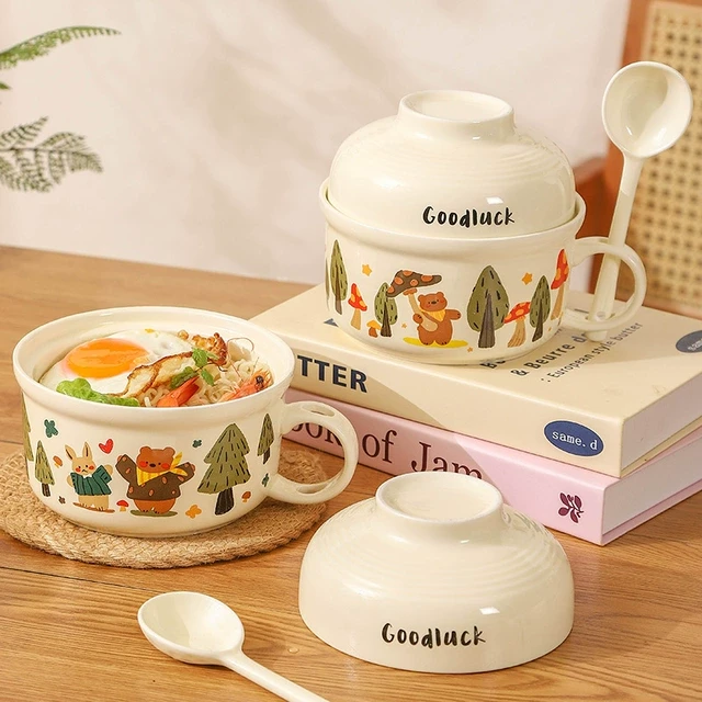 陶瓷泡面碗带盖宿舍用学生专用碗可微波炉面碗食堂个人专用打饭碗