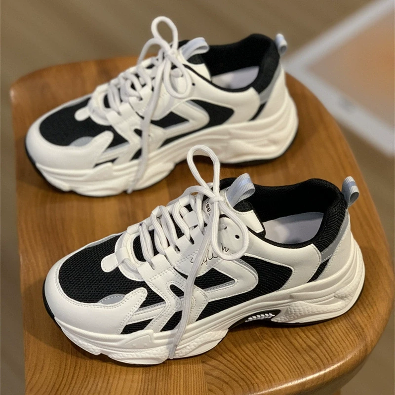 真皮显脚小老爹鞋女ins潮2025新款春季网红百搭厚底休闲运动鞋子