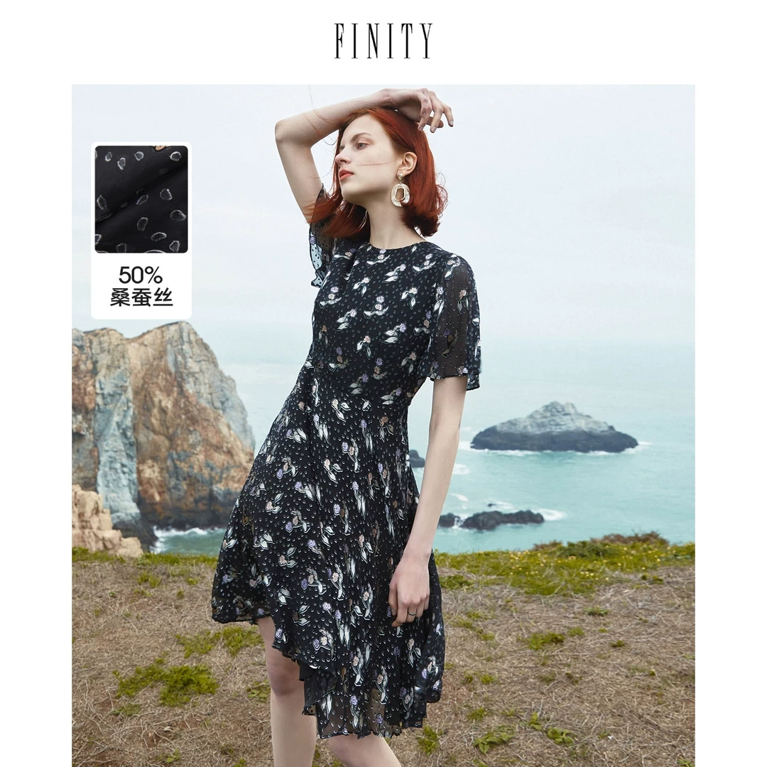 【粉丝专享】FINITY 新款含桑蚕丝时尚优雅显瘦连衣裙 F21TC7434L