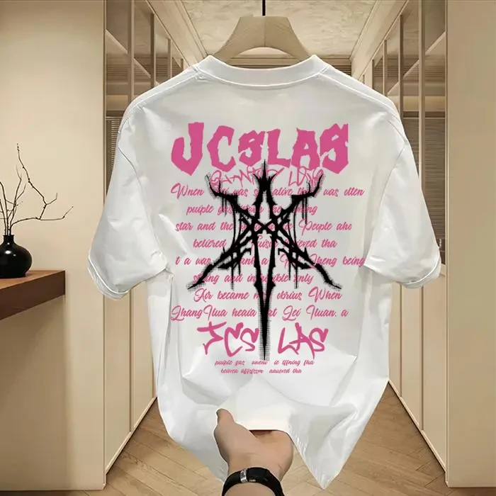 纯棉宽松圆领印花美式短袖T恤男夏季新款复古潮牌高街情侣款男女