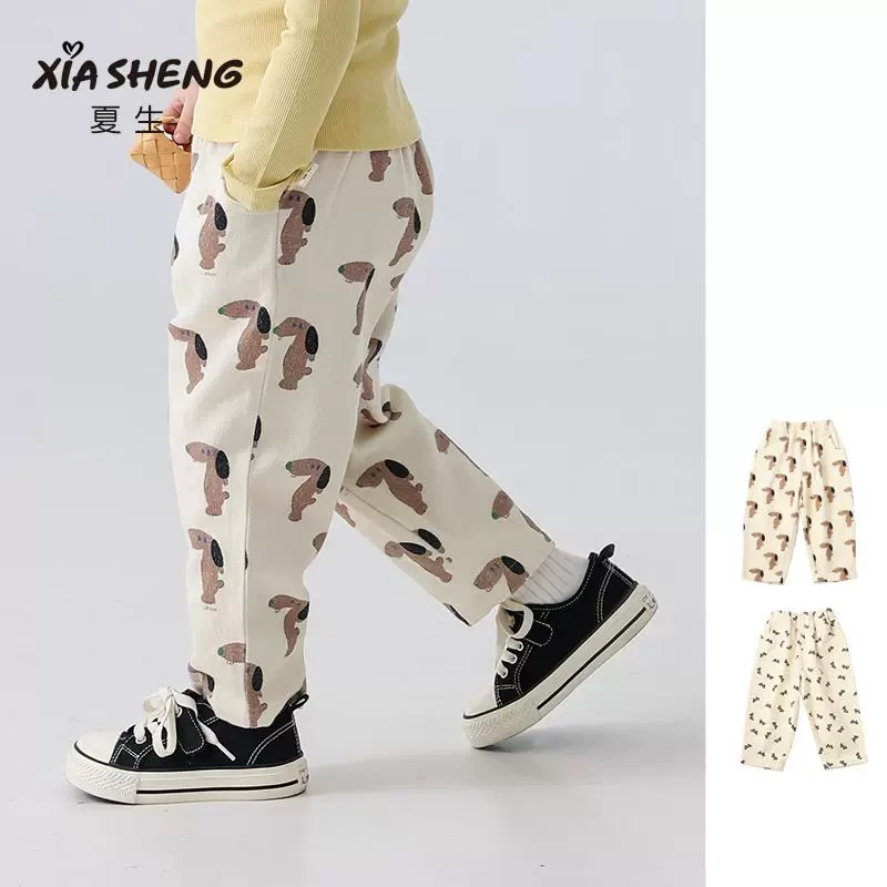 夏生 满印梭织休闲裤 男女童莱赛尔长裤百搭卡通裤子儿童春装新款