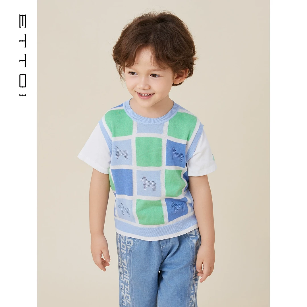 ETTOI爱多娃男童短袖2025夏新款儿童针织圆领衫
