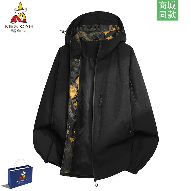 稻草人秋冬季男士新款情侣款防水连帽冲锋衣适合野营登山户外穿着
