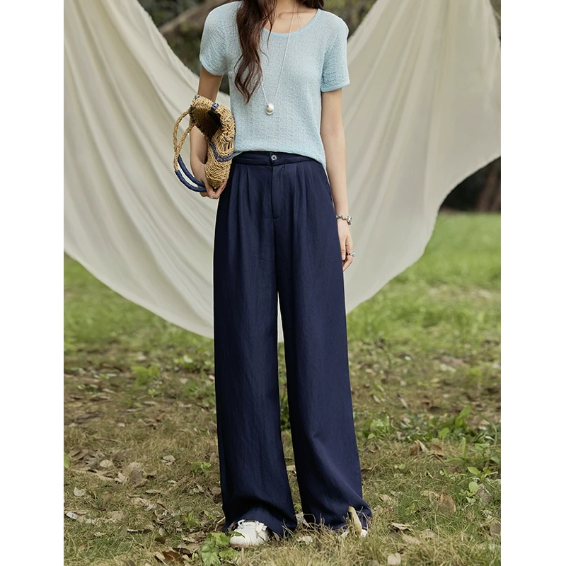 【金拐子专属】谜秀深蓝仿牛仔阔腿裤高腰垂感显瘦通勤MXE31K0914