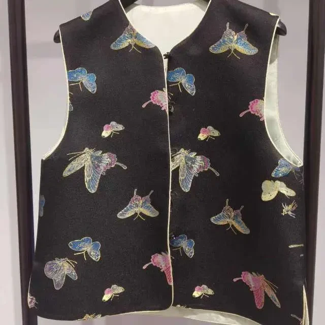 新中式蝴蝶印花复古桑蚕丝马甲百搭日常