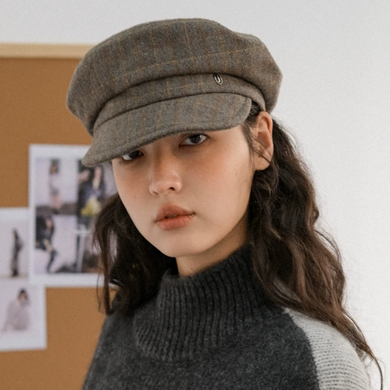 JOJOKUR浪漫松弛_简约羊毛圆顶报童帽交叠造型可塑性文艺贝雷帽