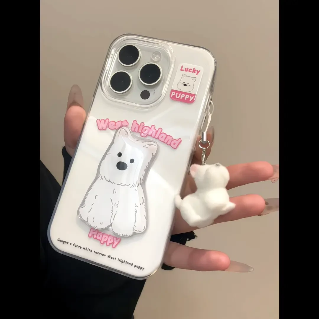 立体西高地挂件适用苹果16promax双层IMD华为荣耀vivo小米15OPPO