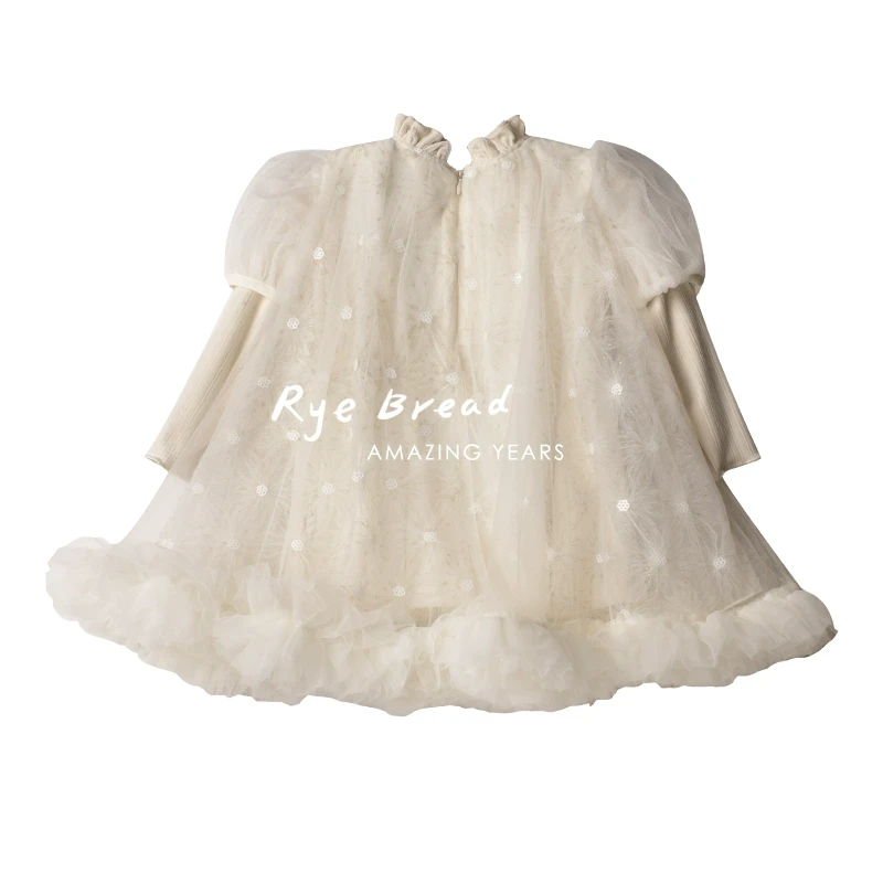 ryebread/黑面包童装 韩系重工仙女拼接柔软女小童蓬蓬连衣裙4冬