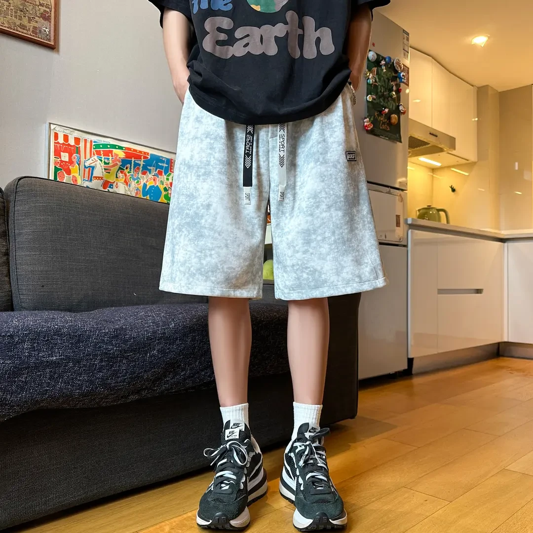 美式扎染短裤男夏季薄款2025新款休闲直筒户外运动设计感透气裤子