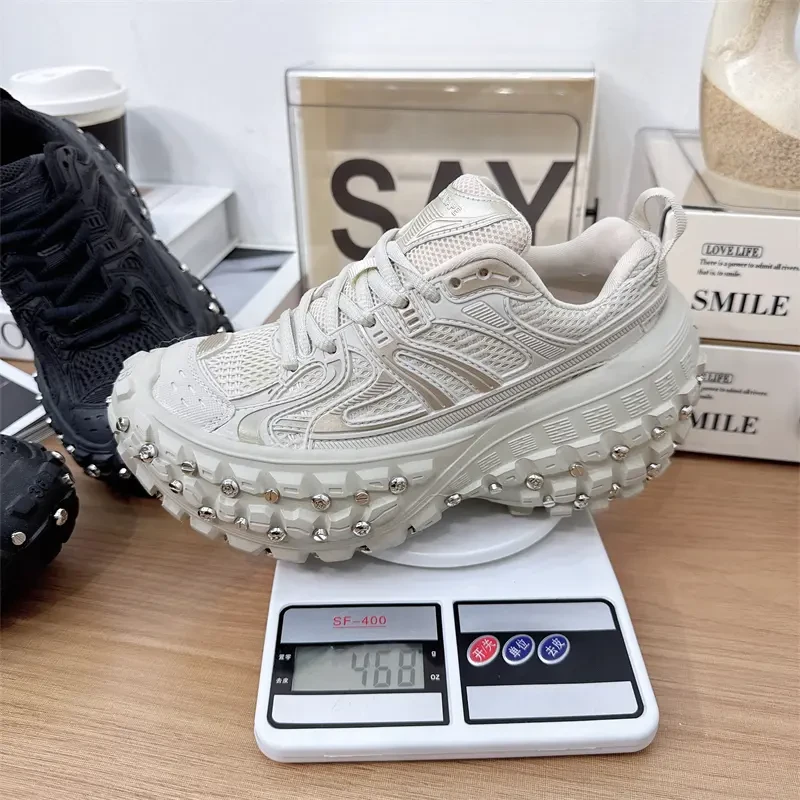 铆钉轮胎底老爹鞋男女同款时尚榴莲坦克鞋 增高8CM厚底休闲运动鞋