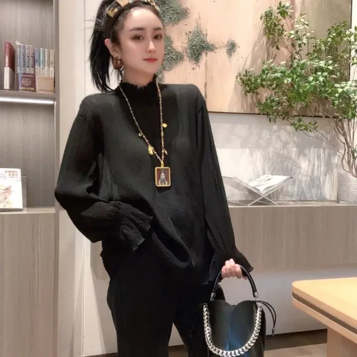 秋冬时尚休闲气质长袖网红百搭宽松半高领显瘦洋气ins设计师打底