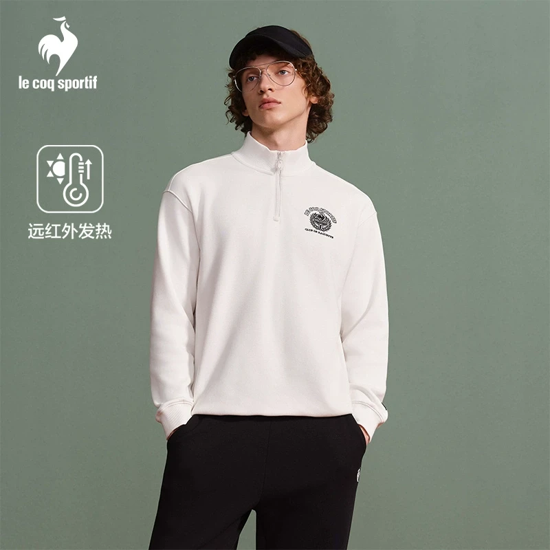 乐卡克法国公鸡2024新款男女同款加绒舒适弹力运动立领卫衣