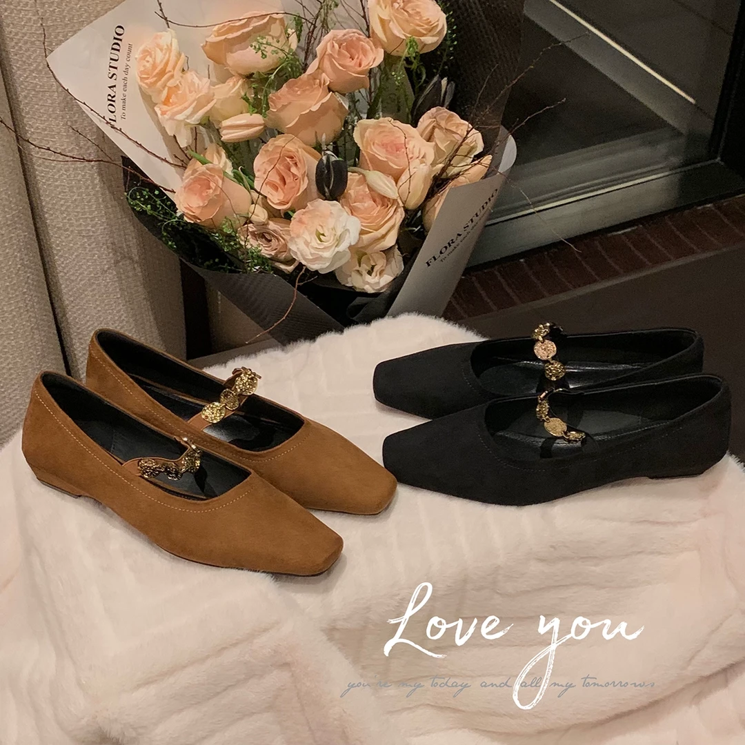 葡萄妈studiolee 法式小方头金币链条浅口增高百搭玛丽珍单鞋女