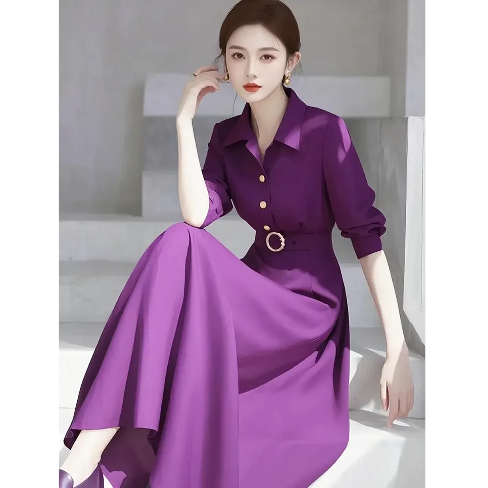 紫色衬衫连衣裙2025新款女春知识分子绝美裙子出席重要场合的穿搭