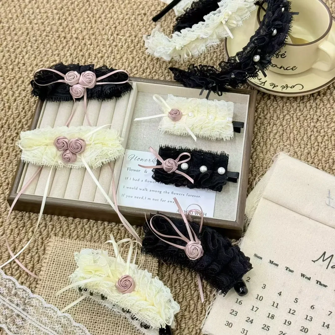 韩系温柔蕾丝玫瑰香蕉夹饰品甜美氛围感发夹发箍洛丽塔蝴蝶结发夹