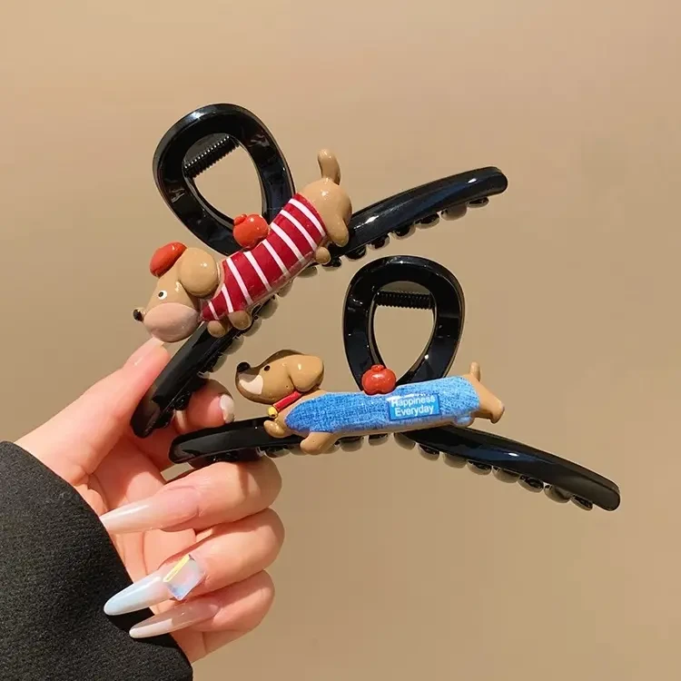可爱亚克力腊肠狗抓夹女2025新款后脑勺盘发鲨鱼夹大号发量多发饰