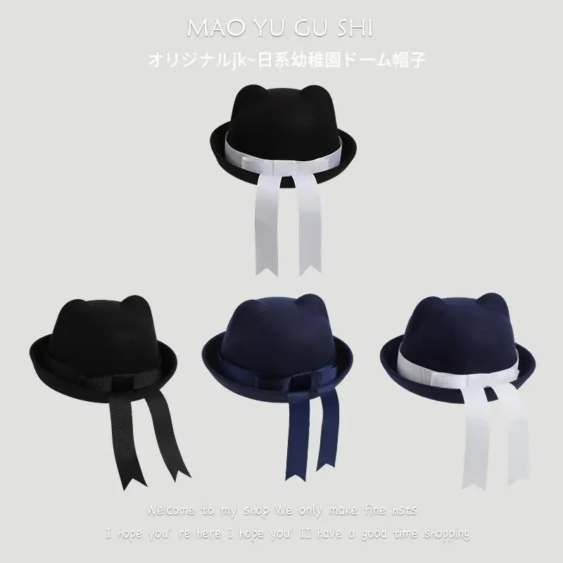 水手服帽子日系小圆顶帽jk制服蝴蝶结飘带帽学院风幼稚园日系礼帽