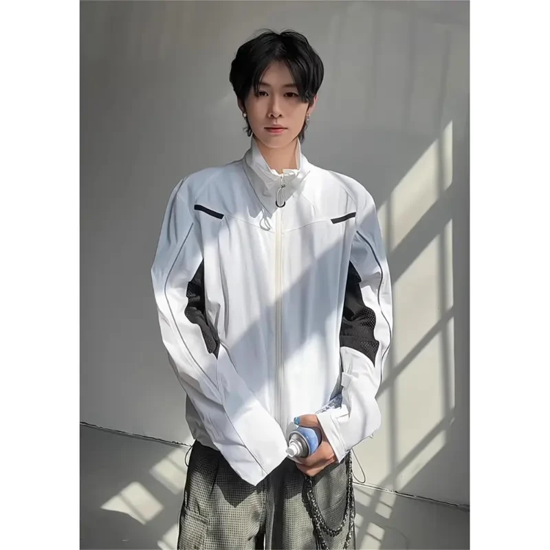 美式速干冰丝防晒衣男夏季薄款机能户外运动夹克网眼透气拼接外套