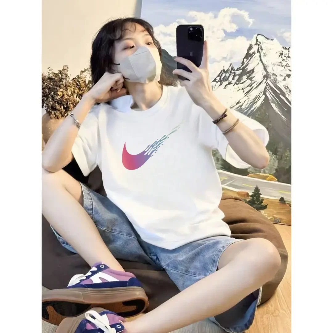 奥特莱斯夏季新款时尚插肩袖情侣宽松短款上衣纯棉透气慵懒百搭