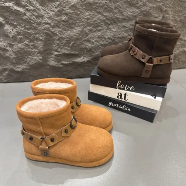 Vivian(4cm)实体店皮带扣内里雪地靴女冬季保暖加厚短靴