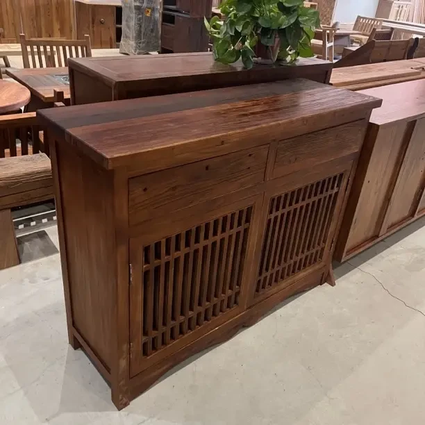 简约胡桃色实木餐边柜客厅收纳茶水一体柜