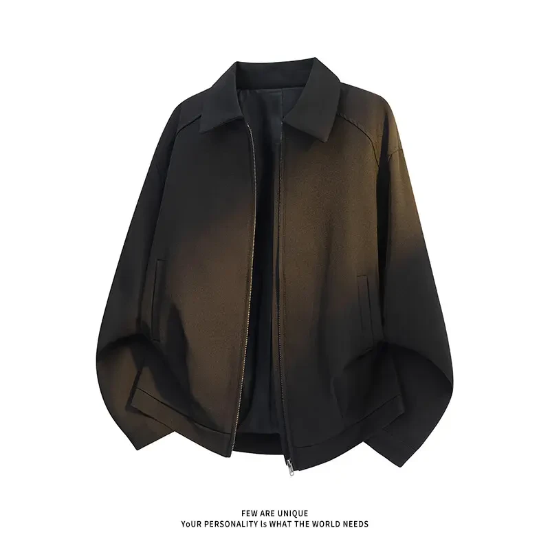 黑色翻领外套男cleanfit秋2025新款穿搭高级感美式简约风正肩夹克