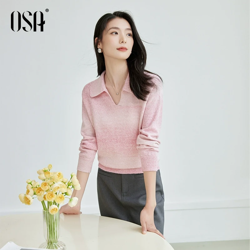 OSA/欧莎 【春光小衫】新款女装渐变色v领针织衫女上衣S125A16020