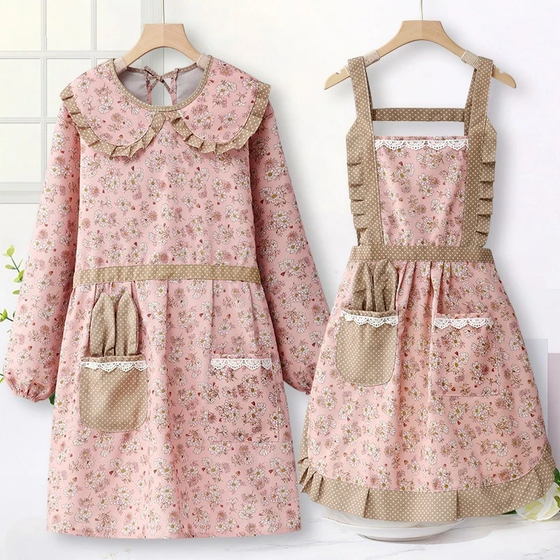 网红长袖围裙女家用厨房做饭冬季罩衣2026新款网红工作服大人围腰