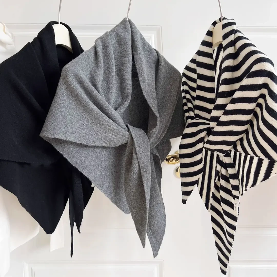 澳洲羊毛wool100%披肩冬季围脖加大秋冬新款保暖三角巾针织围巾女