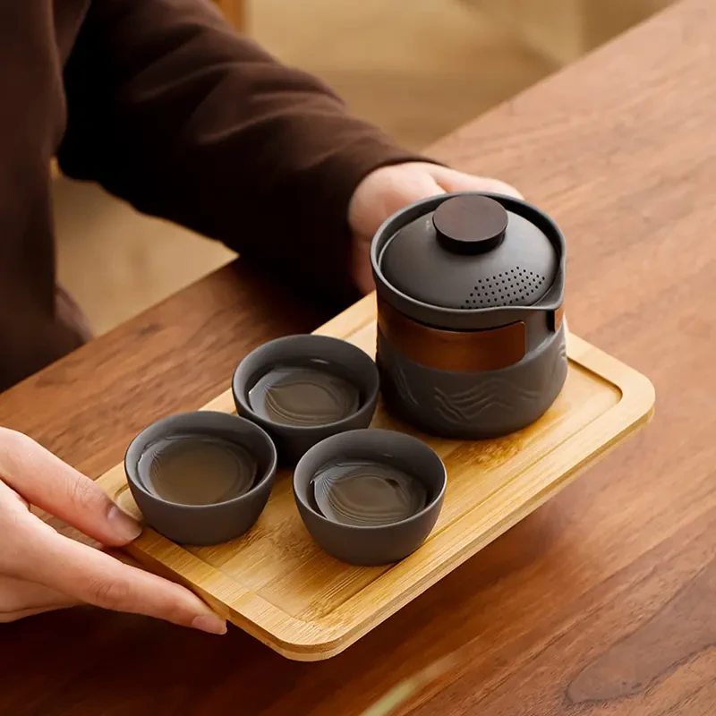 旅行茶具套装车载户外便携式快客杯手抓壶一壶三杯泡茶收纳包