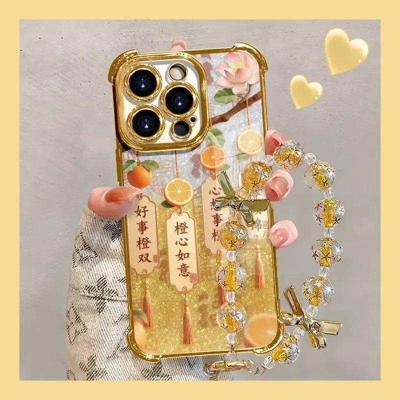 橙心如意适用于苹果/华为/OPPO/VIVO/小米手机壳电镀防摔壳女款