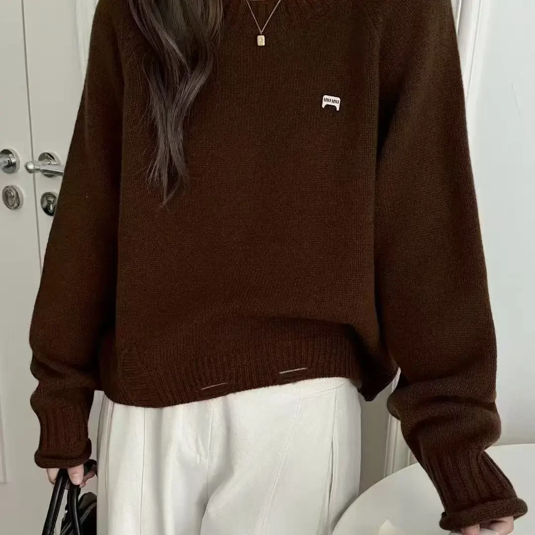 秋冬厚款羊毛衫插肩袖圆领套头宽松百搭纯色毛衣