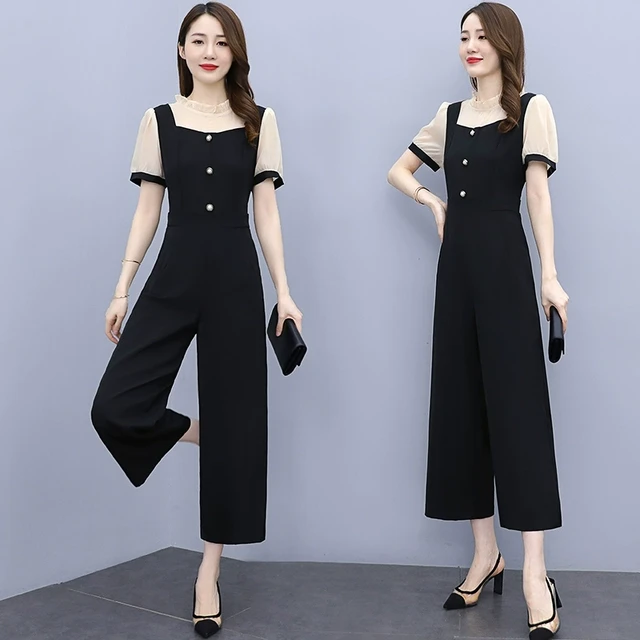 时尚职业套装女夏装2025年新款夏季休闲拼接洋气气质连体裤假两件